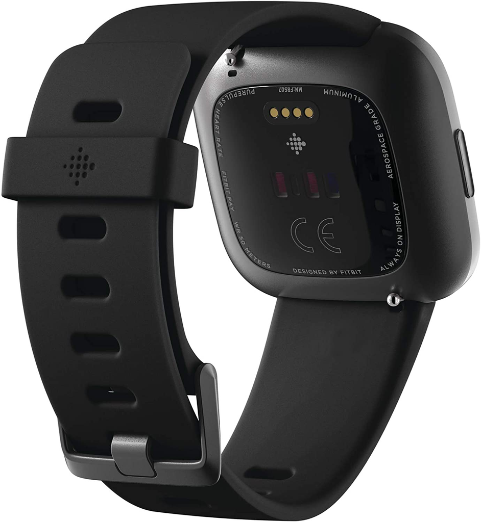 Fitbit Versa 2 Health and Fitness Smartwatch with Heart Rate, Music, Alexa Built-In, Sleep and Swim Tracking, Black/Carbon, One Size (S and L Bands Included)
