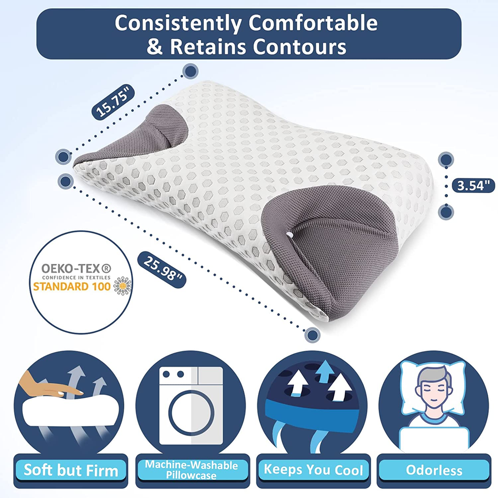 CPAP Pillow for Side Sleeper, IKSTAR Sleep Apnea Pillow for Sleeping, CPAP Nasal Pillows Suit for All CPAP Masks User, Cervical Memory Foam Neck Support Pillow Relief Neck Pain for Side Back Sleepers