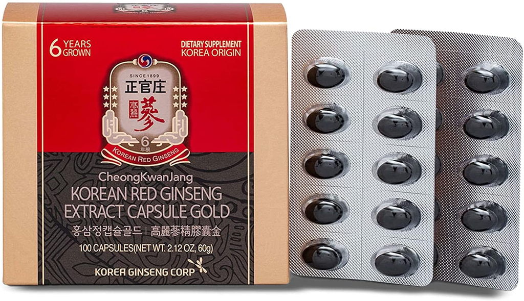 Korean Panax Red Ginseng Extract Gold 100 Capsules