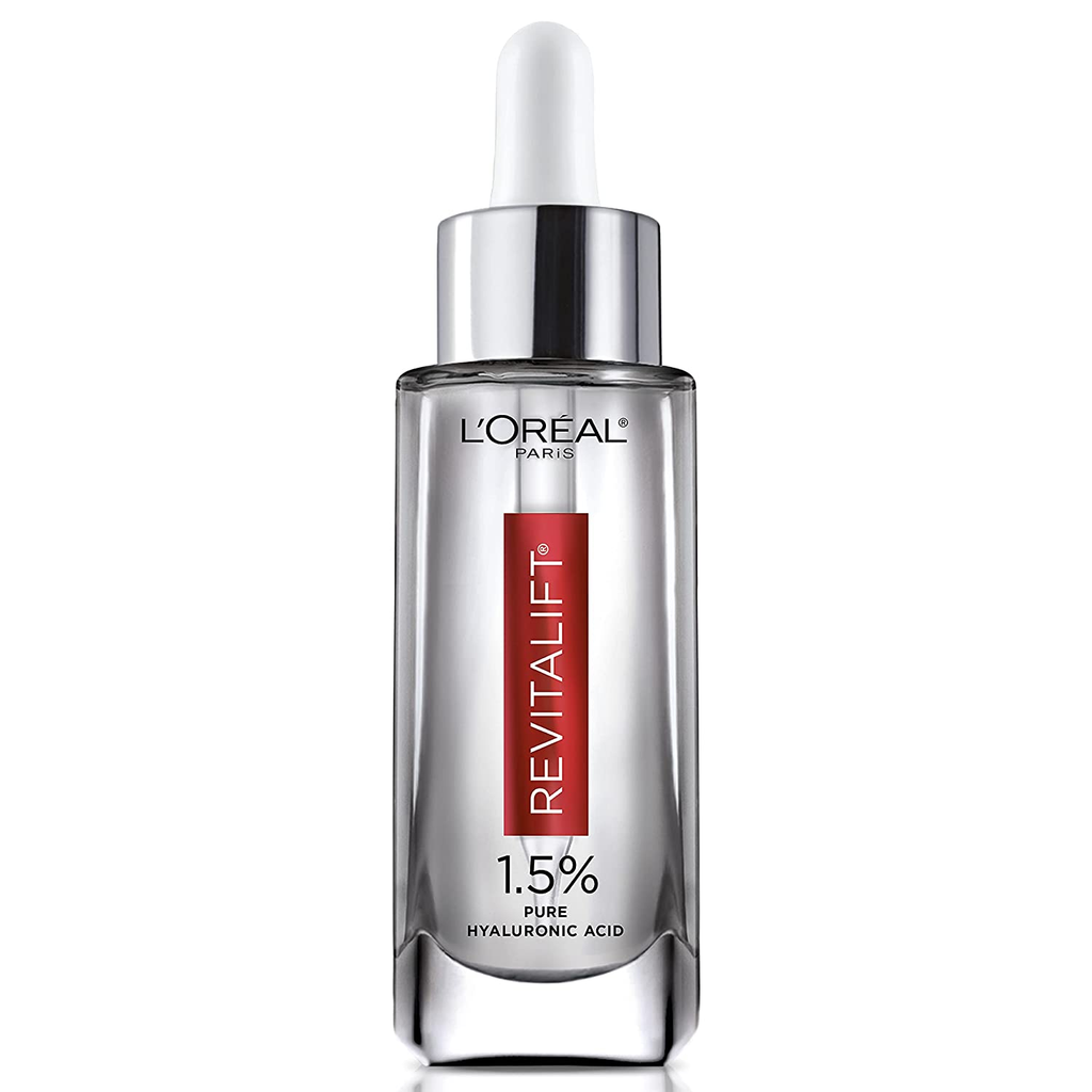 L’Oreal Paris 1.5% Pure Hyaluronic Acid Serum for Face with Vitamin C from Revitalift Derm Intensives for Dewy Looking Skin, Hydrate, Moisturize, Plump Skin, Reduce Wrinkles, anti Aging Serum, 1 Oz