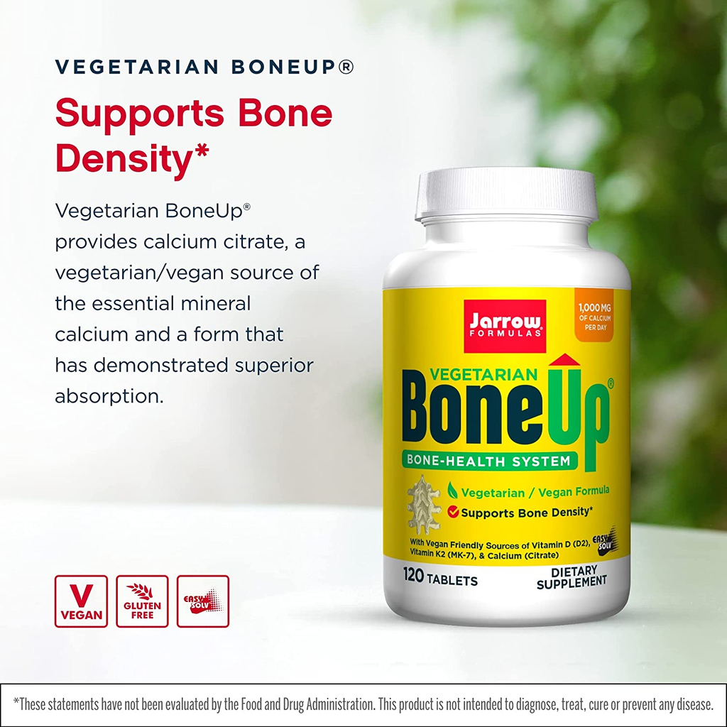 Jarrow Formulas Boneup Vegetarian - 120 Tablets - Vegetarian/Vegan Supplement for Bone Health - Vegan-Friendly Sources of Vitamin D3, Vitamin K2 (As MK-7) & Calcium - 60 Servings