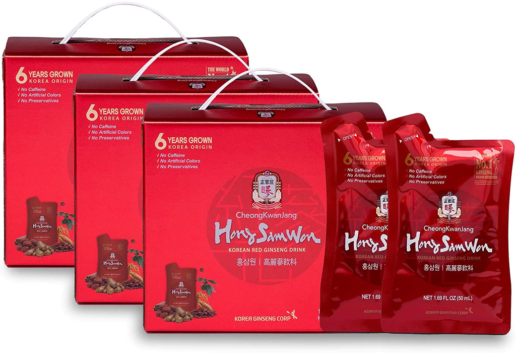 [Hong Sam Won - Energizing Wellness Drinks with Natural Korean Ginseng] Caffeine-Free, Healthy Energy Supplement, Performance, Circulations, No Artificial Colors, No Preservatives,