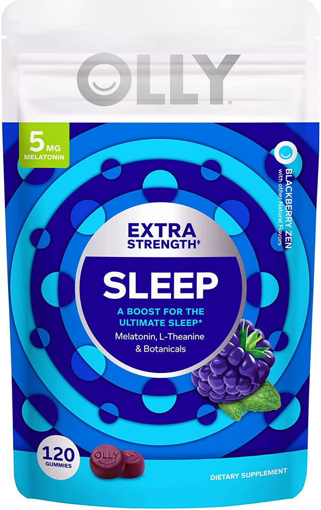 OLLY Extra Strength Sleep Gummy, Occasional Sleep Support, 5 Mg Melatonin, L-Theanine, Chamomile, Lemon Balm, Sleep Aid, Blackberry - 120 Count