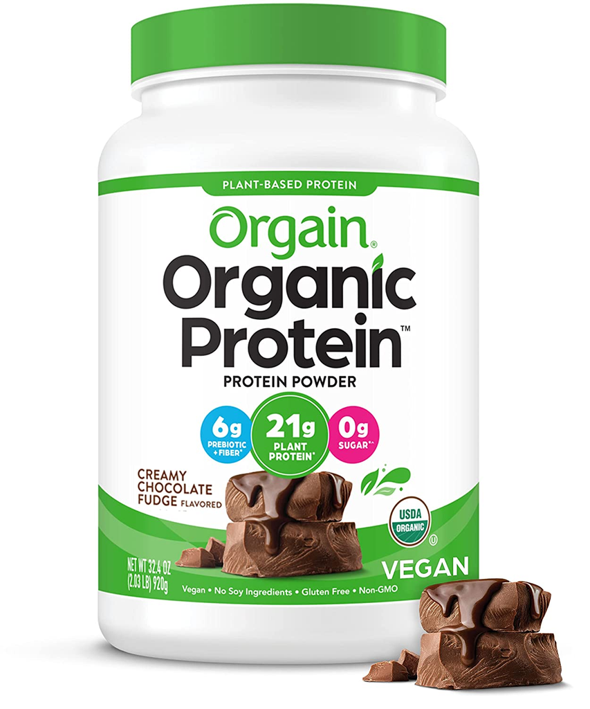 Orgain Organic Plant Based Protein Powder Travel Pack, Creamy Chocolate Fudge - 21G of Protein, 6G of Fiber, No Dairy, Gluten, Soy or Added Sugar, Non-Gmo, 10 Count