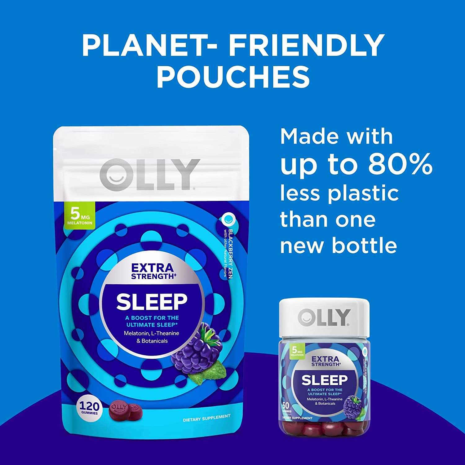 OLLY Extra Strength Sleep Gummy, Occasional Sleep Support, 5 Mg Melatonin, L-Theanine, Chamomile, Lemon Balm, Sleep Aid, Blackberry - 120 Count