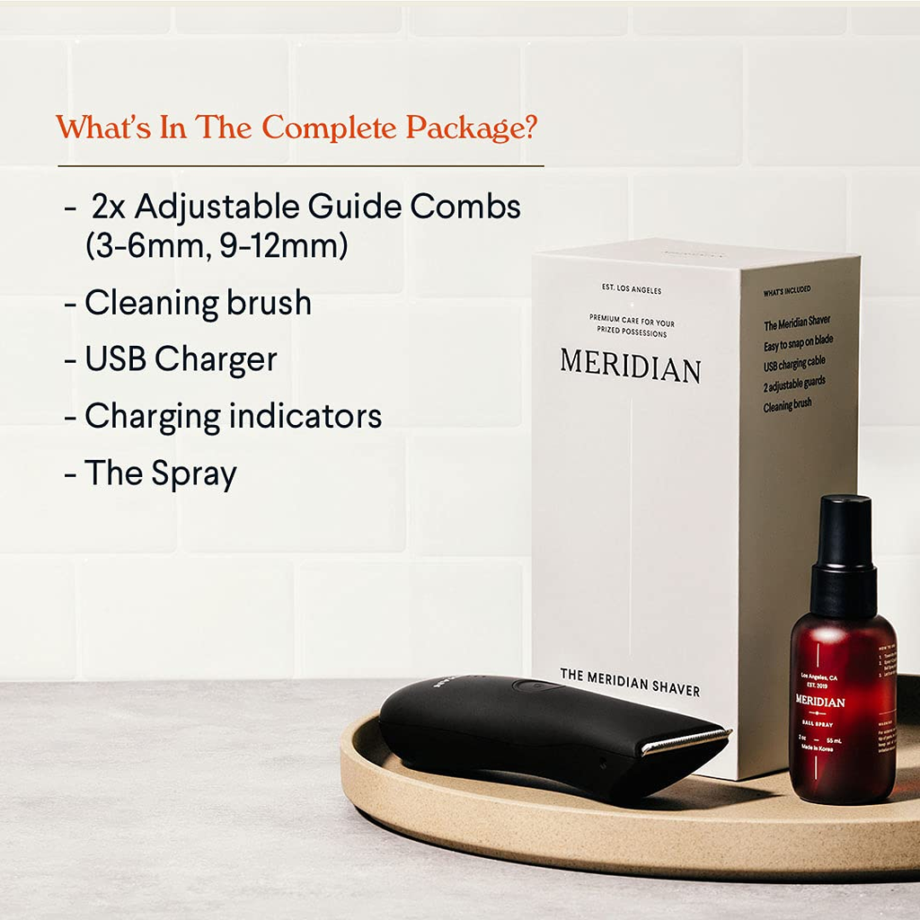 The Complete Package by Meridian: Includes Men’S Waterproof Electric Below-The-Belt Trimmer and the Spray (50 Ml) - Features Ceramic Blades and Sensitive Shave Tech (Onyx)