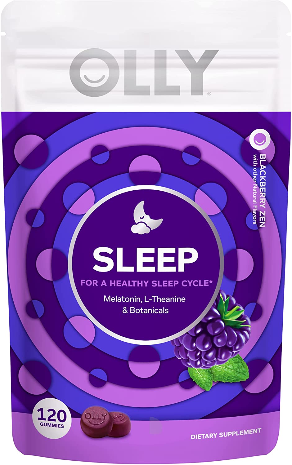 OLLY Extra Strength Sleep Gummy, Occasional Sleep Support, 5 Mg Melatonin, L-Theanine, Chamomile, Lemon Balm, Sleep Aid, Blackberry - 120 Count