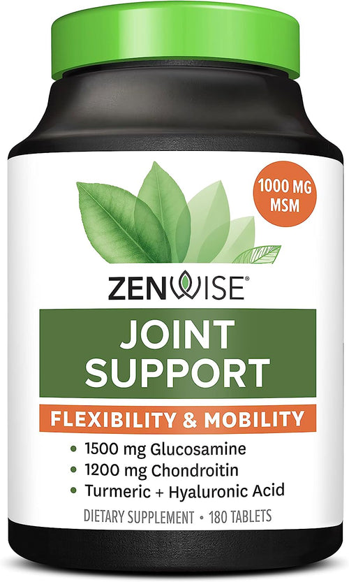 Zenwise Glucosamine Chondroitin MSM - Joint Support Supplement with Turmeric Curcumin for Hands, Back, Knee, and Joint Health, Advanced Relief for Bone and Joint Flexibility and Mobility - 180 Tablets
