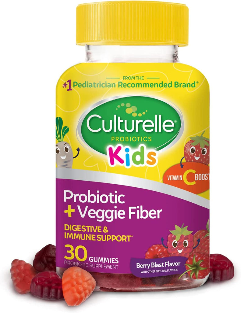 Culturelle Daily Probiotic for Kids + Veggie Fiber Gummies (Ages 3+) - 30 Count - Digestive Health & Immune Support – Berry Flavor with a Vitamin C Boost - Free & Fast Delivery