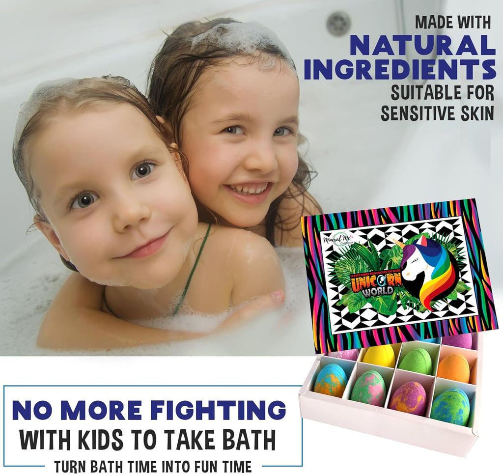 "Magical Unicorn Bath Bombs for Girls - 12 Pack of Organic Bath Bombs with Hidden Jewelry, Moisturizing Rainbow Bubble Bath. Perfect Christmas Gift for Kids!"