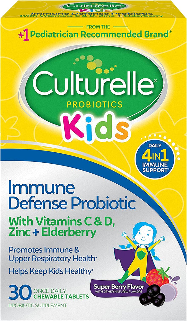 Culturelle Immune Defense Probiotic with Vitamin C, Vitamin D and Zinc + Elderberry, Non-Gmo, 4-In-1 Immune Support for Kids Ages 3+*, Mixed Berry Chewables, 30 Count - Free & Fast Delivery