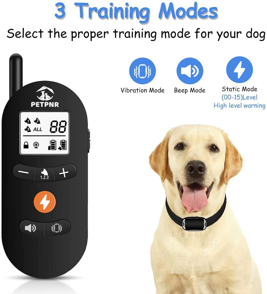 PETPNR Dog Training Collar - Rechargeable Electronic Shock Collars with Remote,3 Training Modes:Beep,Vibration & Shock, with 2 Receivers IPX7 Waterproof for 8 to 120 Lbs Small Medium Large 2 Dogs