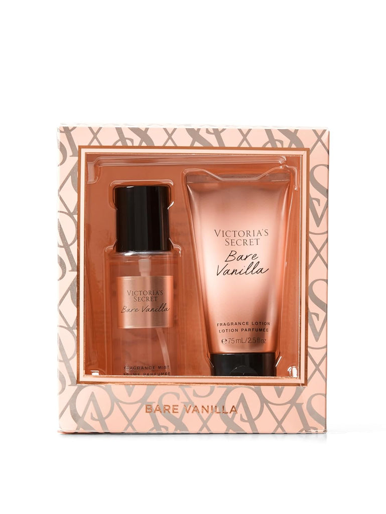 "Indulge in the Irresistible Victoria's Secret Bare Vanilla Gift Set - Mini Mist & Lotion Duo! Experience the Tempting Whipped Vanilla and Luxurious Soft Cashmere Notes from the Bare Villa Collection. Perfect for Gifting!"