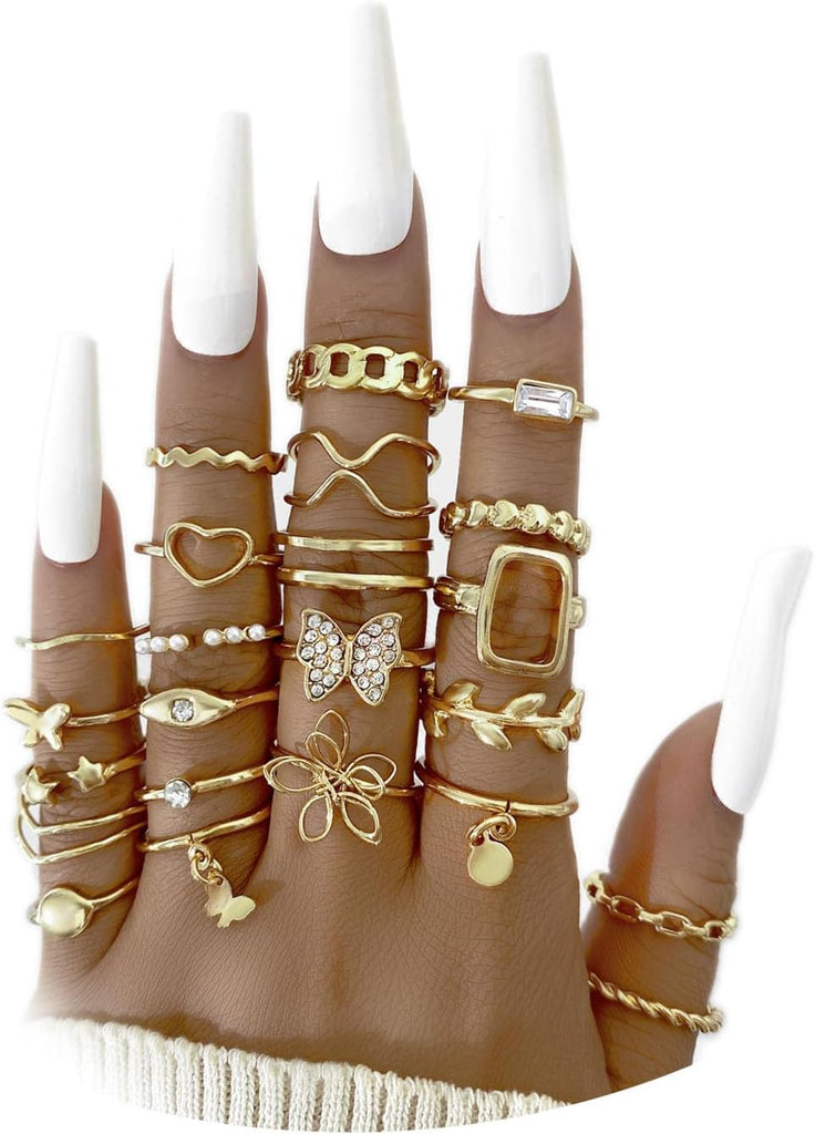 "Boho Chic Rhinestone Stackable Rings: Trendy Sets for Fashionable Teens, Girls, and Women"
