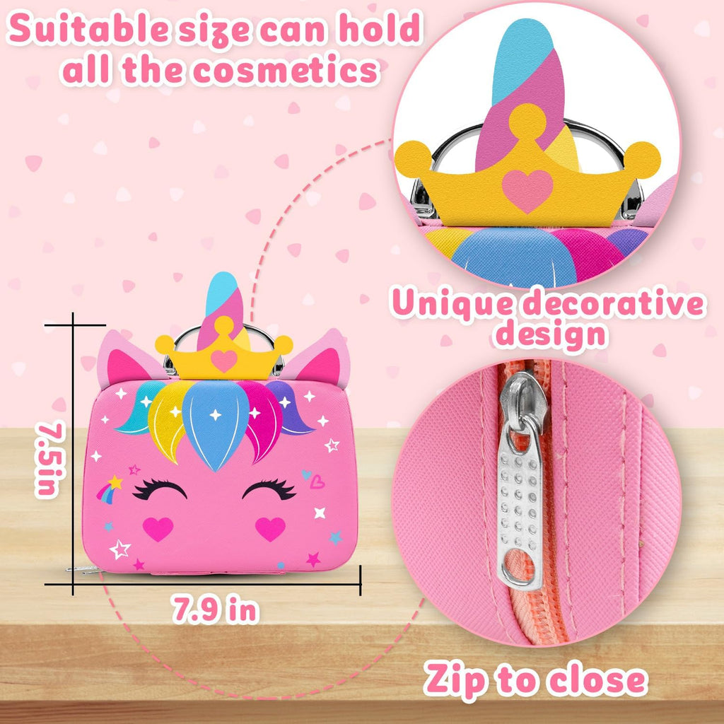 "Magical Unicorn Beauty Set: 25-Piece Kids Makeup Kit with Washable Cosmetics, Princess Play Set, and Stylish Unicorn Bag - Perfect Birthday Gift for Girls Ages 3-12"