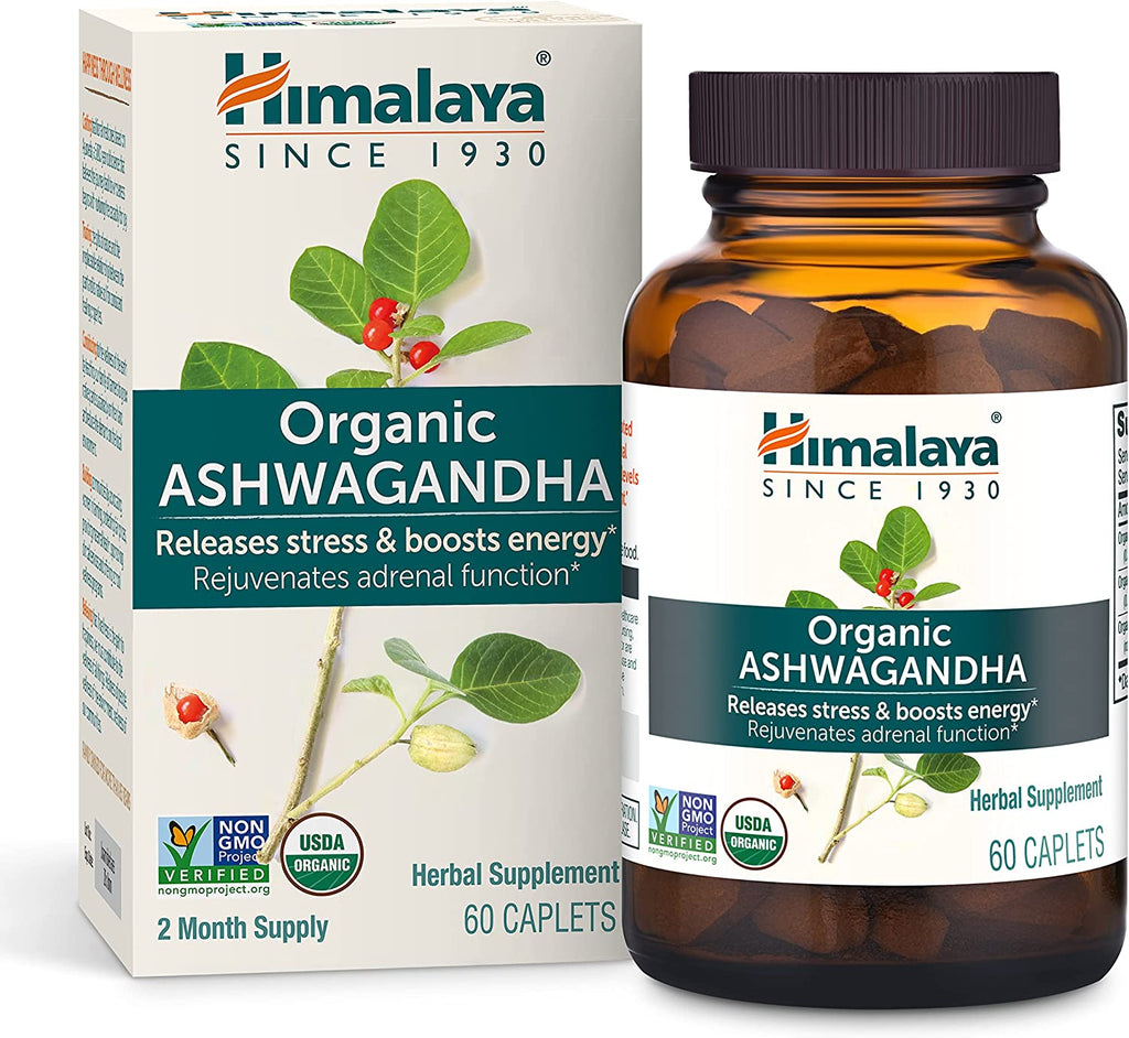 Himalaya Organic Ashwagandha, 2 Month Supply for Stress Relief, USDA Certified Organic, Non-Gmo, Gluten-Free Supplement, 100% Ashwagandha Powder & Extract, 670 Mg, 60 Caplets