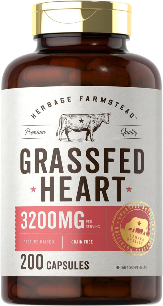 "Boost Your Health with Herbage Farmstead Grass Fed Beef Heart Supplement! 🌱💪
🔹 3500mg, 200 Capsules for Maximum Benefits
🔹 Desiccated Pasture Raised Bovine Formula for Premium Quality
🔹 Non-GMO and Gluten Free for a Healthy Lifestyle"