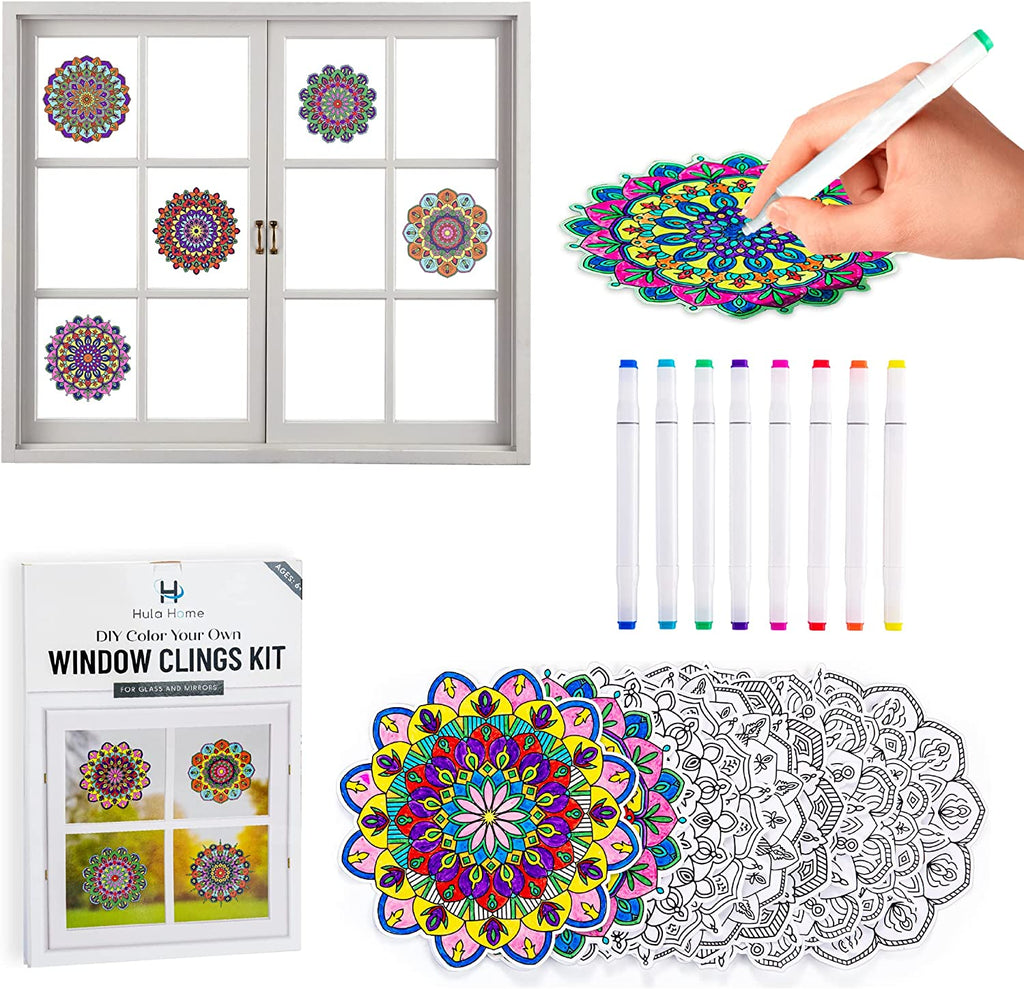 "Create Beautiful Stained Glass Mandalas at Home - Complete DIY Kit with Window Clings, Markers, and 10 Suncatchers - Perfect for All Ages and Skill Levels - Thoughtful Gift for Anyone!"