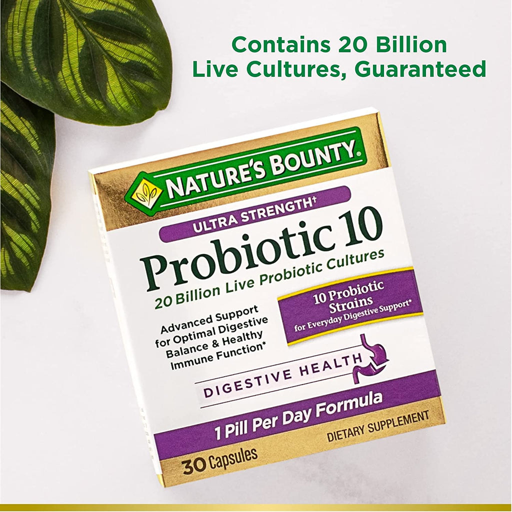Nature’S Bounty Probiotic 10, Ultra Strength Daily Probiotic Supplement, Support for Digestive, Immune and Upper Respiratory Health, 1 Pack, 30 Capsules - Free & Fast Delivery