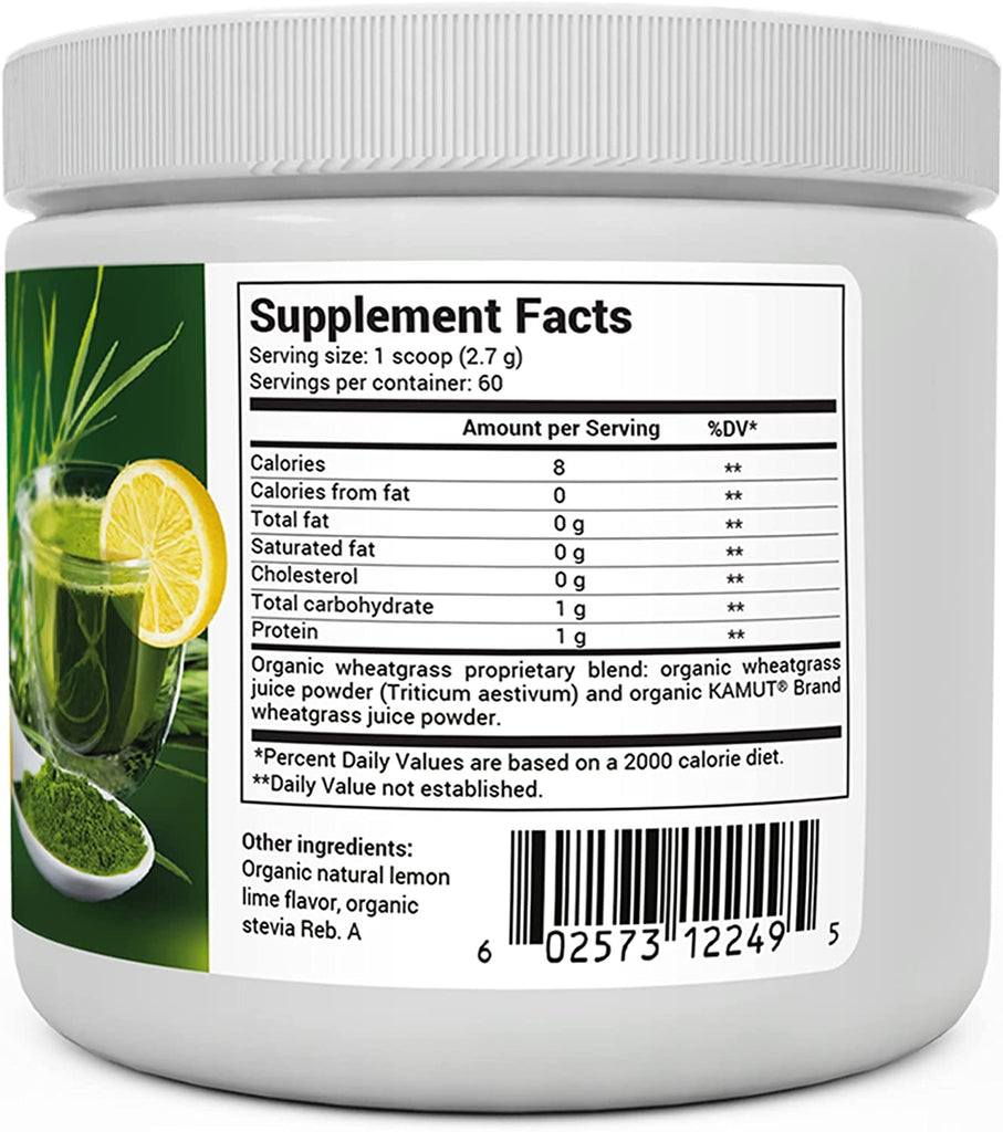 Dr. Berg'S Raw Wheatgrass Juice Powder (60 Servings) - USDA Certified Organic Wheatgrass Powder W/Chlorophyll, Trace Minerals & Natural Enzymes - Ultra-Concentrated - Lemon Flavor W/Stevia 1 Pack - Free & Fast Delivery