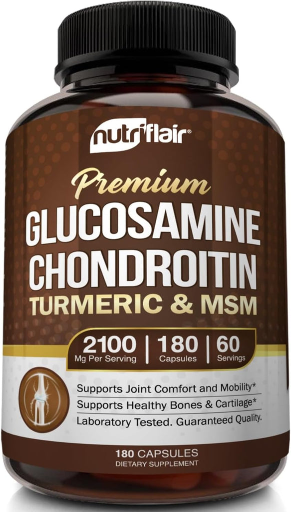 "Joint Comfort Powerhouse: Nutriflair Glucosamine Chondroitin Turmeric MSM Boswellia - Natural & Non-Gmo Antioxidant Pills for Back, Knees, Hands, Joints, and Cartilage Support"