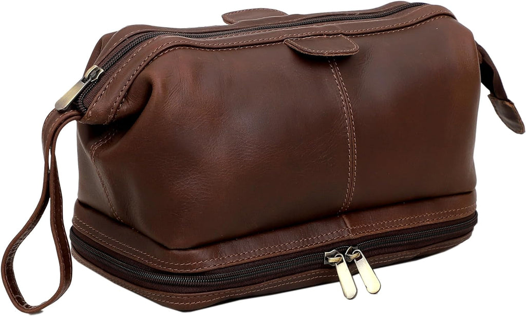 "Premium Cuero Genuine Buffalo Leather Unisex Toiletry Bag - Stylish Travel Dopp Kit with 101-Year Warranty and Lifetime Replacement Guarantee"