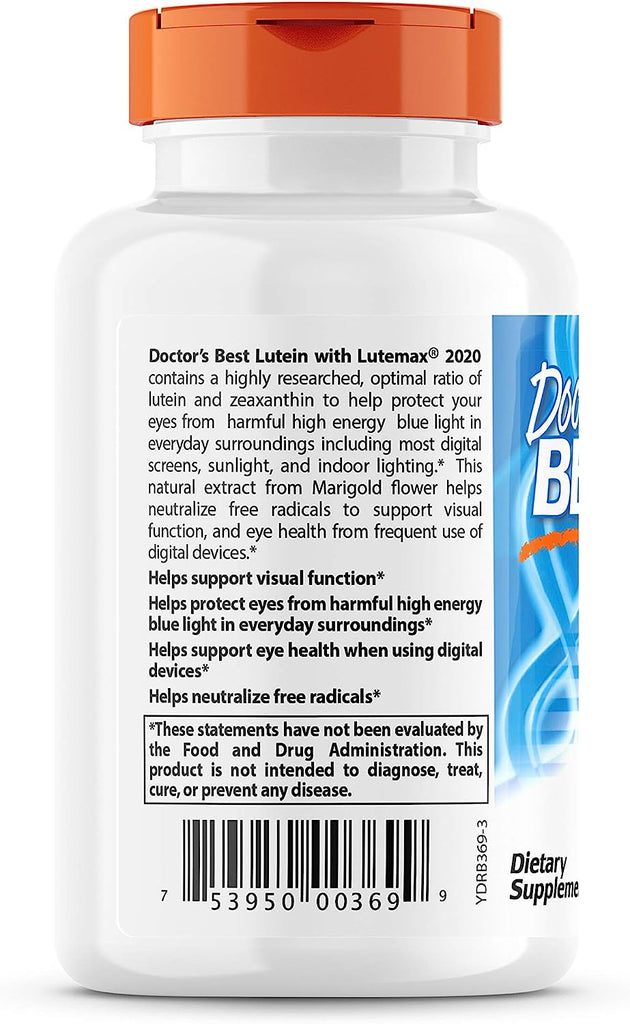 Doctor'S Best Lutein Featuring Lutemax, Non-Gmo, Gluten Free, Eye Health, 20 Mg, 60 Softgels