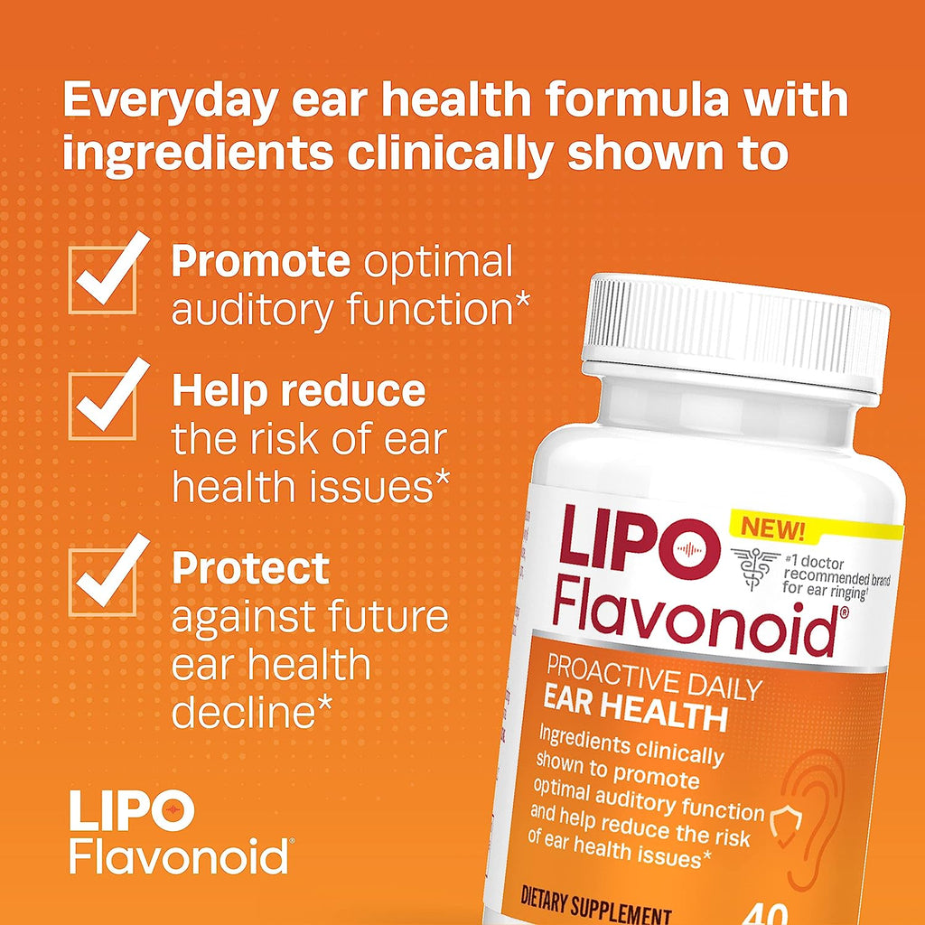 Proactive Daily Ear Health Supplement by Lipo-Flavonoid, Promotes Long Term Ear Health and Supports Optimal Auditory Function and Cognitive Health, 40 Caplets