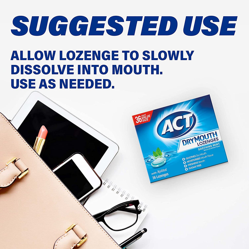 ACT Dry Mouth Lozenges with Xylitol, Soothing Mint, 36 Lozenges