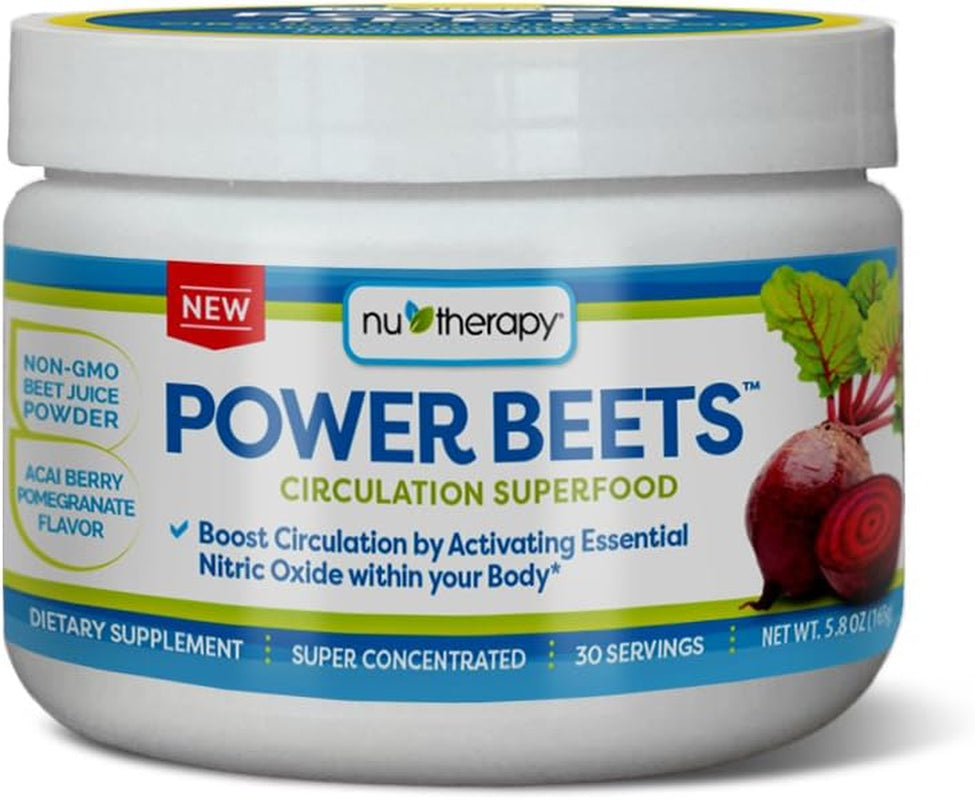 "Boost Your Circulation with Nu-Therapy Power Beets - Super Concentrated Superfood Supplement - Acai Berry Pomegranate Flavor - Non-Gmo Beet Juice Powder - 30 Servings - Enhance Your Well-Being with this Delicious and Nutritious Red Drink - 5.8 Ounce 