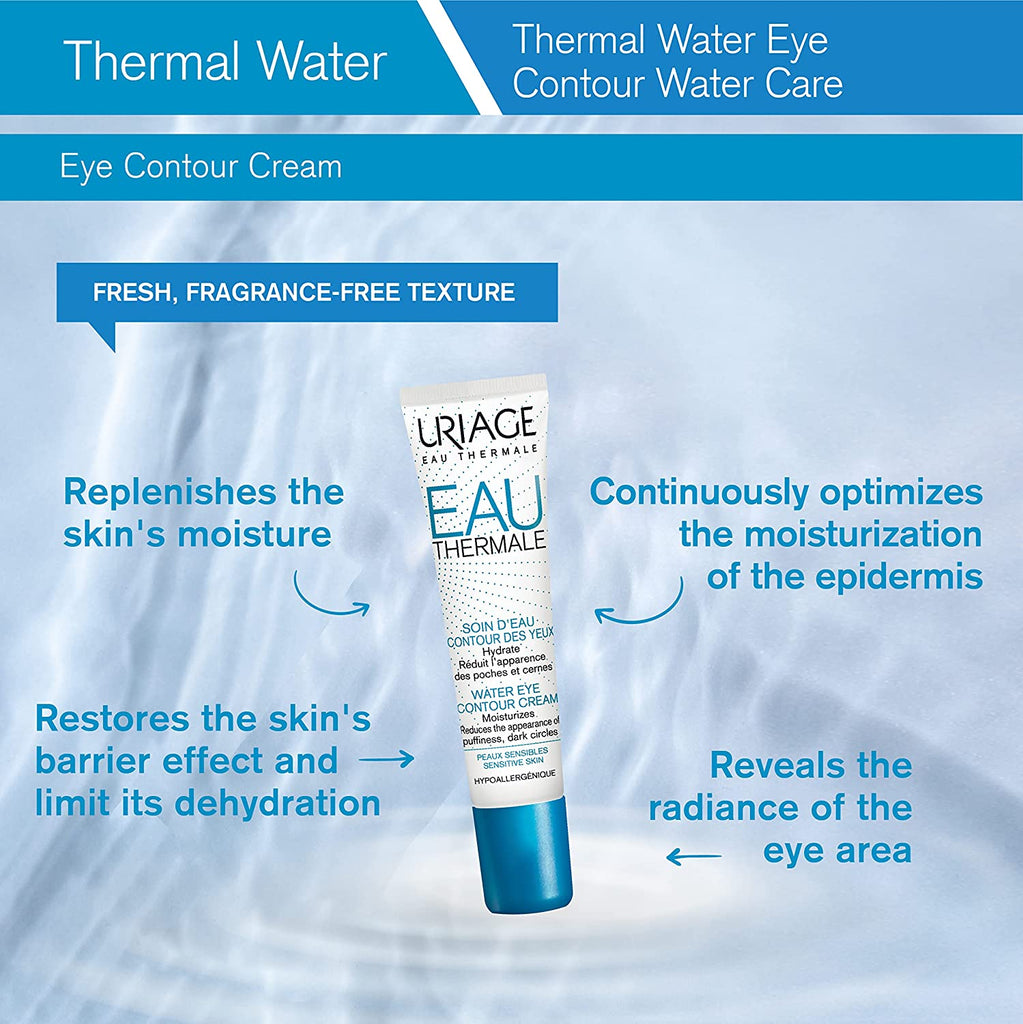 URIAGE Thermal Water Eye Contour Water Care 0.5 Oz. | Moisturizer That Visibly Reduce the Appearance of Dark Circles, Puffiness and Fine Lines | Deep Hydrating Treatment for Sensitive Skin - Free & Fast Delivery
