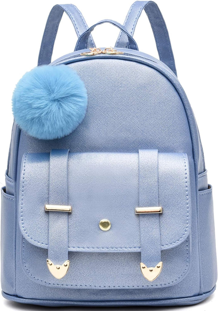 "Stylish and Trendy Mini Backpack Purse for Fashionable Girls and Women - Chic PU Leather Shoulder Bag with Pompom Detailing"