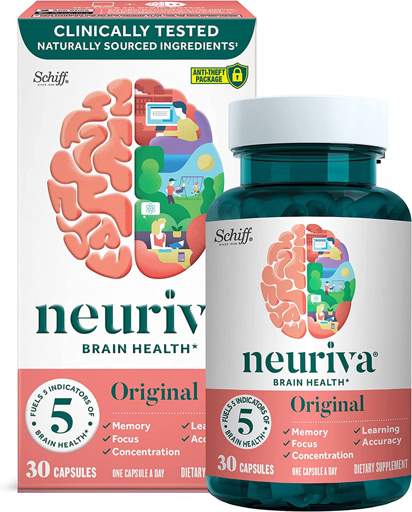 NEURIVA Original Brain Supplement for Memory, Focus & Concentration + Learning & Accuracy with Clinically Tested Nootropics Phosphatidylserine and Neurofactor, Caffeine Free, 30Ct Capsules - Free & Fast Delivery