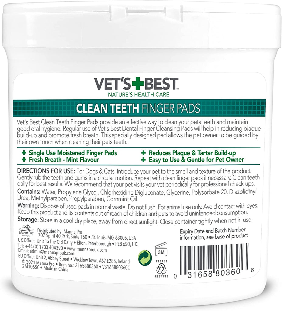 Vet'S Best Dental Care Finger Wipes | Reduces Plaque & Freshens Breath | Teeth Cleaning Finger Wipes for Dogs & Cats | 50 Disposable Wipes