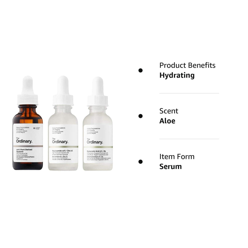 The Ordinary Face Serum Set-100% Plant-Derived Squalane Prevent Ongoing Loss of Hydration! Niacinamide 10% + Zinc 1% Reduces Skin Blemishes! Hyaluronic Acid 2% + B5 Enhanced Hydration!