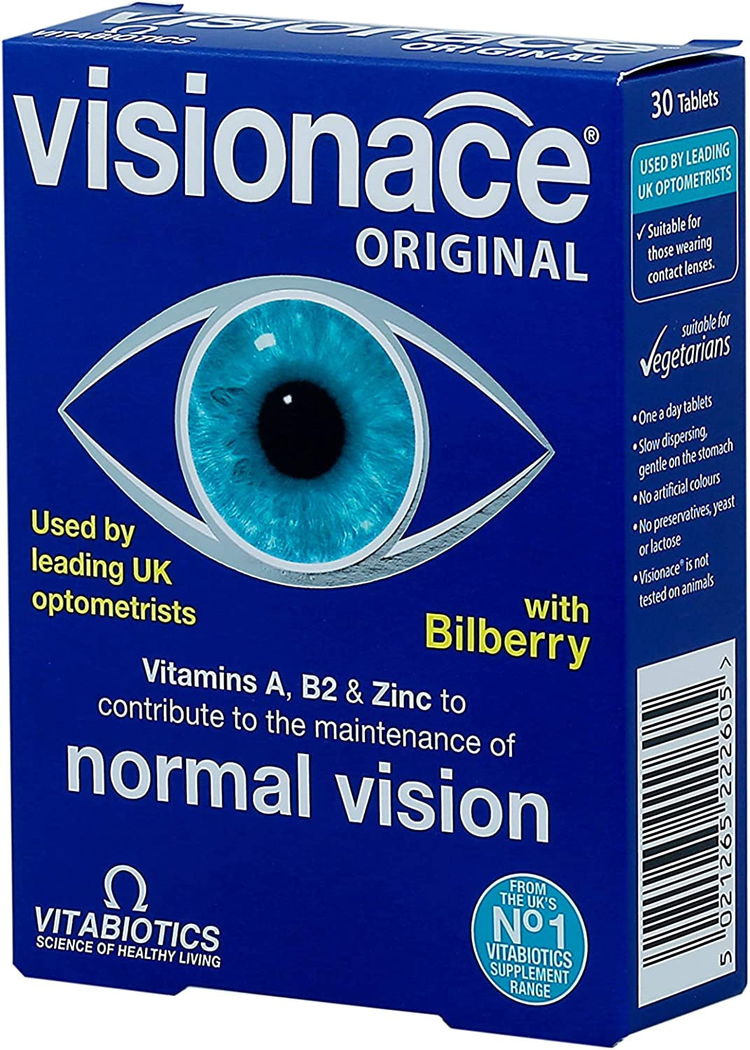 Vitabiotics Visionace Original - Nutritional Multivitamin for Normal Vision | Vitamins A, B2 and Zinc - 30 Tablets