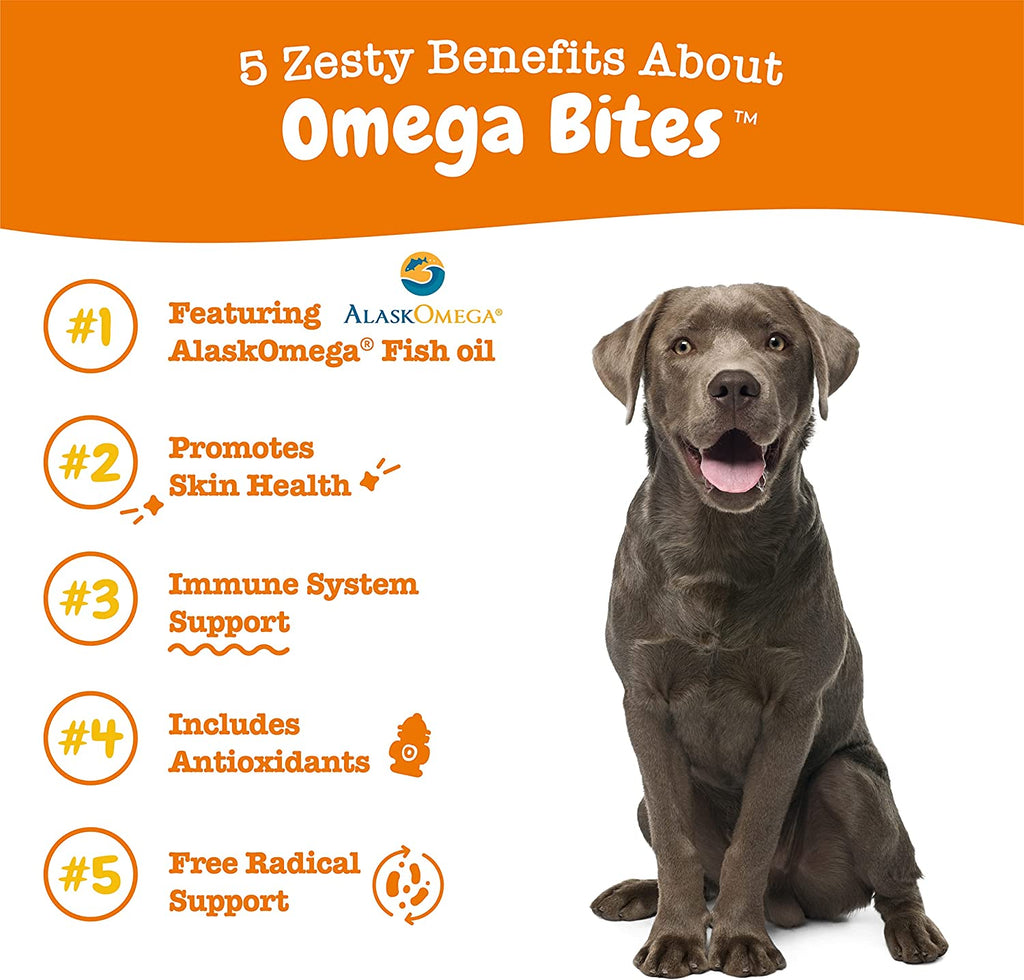 Zesty Paws Omega 3 Alaskan Fish Oil Chew Treats for Dogs - with Alaskomega for EPA & DHA Fatty Acids - Itch Free Skin - Hip & Joint Support + Skin & Coat Chicken Flavor (90 Soft Chews)