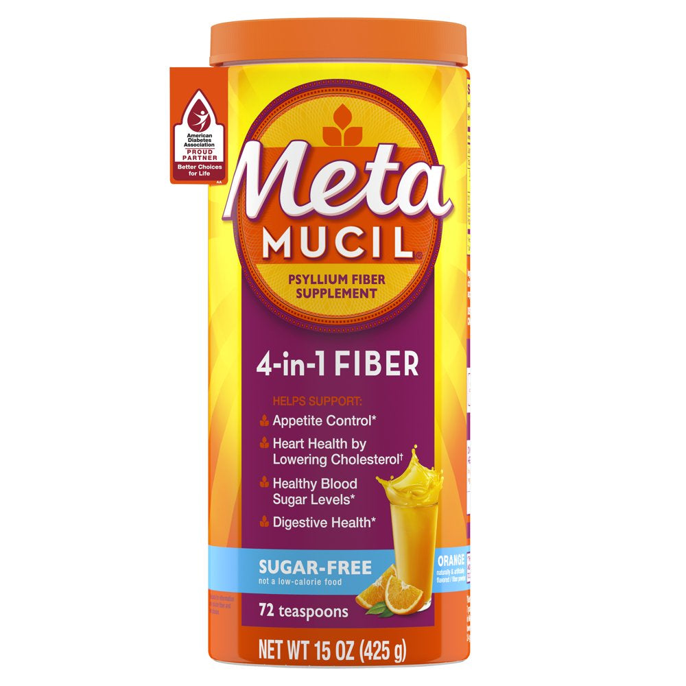 Metamucil Psyllium Sugar-Free Fiber Supplement Powder, Orange, 72 Tsp