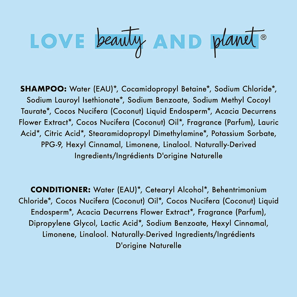 Love Beauty and Planet Volume and Bounty Thickening Shampoo and Conditioner Coconut Water and Mimosa Flower 2 Count Hair Care for Fine Hair Sulfate-Free, Paraben-Free, Vegan 32 Oz