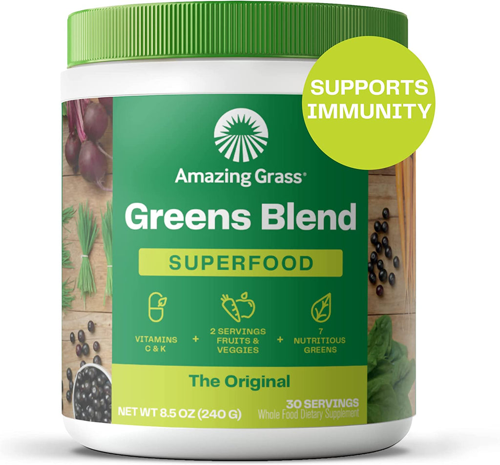 Amazing Grass Greens Blend Superfood: Super Greens Powder Smoothie Mix with Spirulina, Chlorella, Beet Root Powder, Digestive Enzymes & Probiotics, Original, 30 Servings