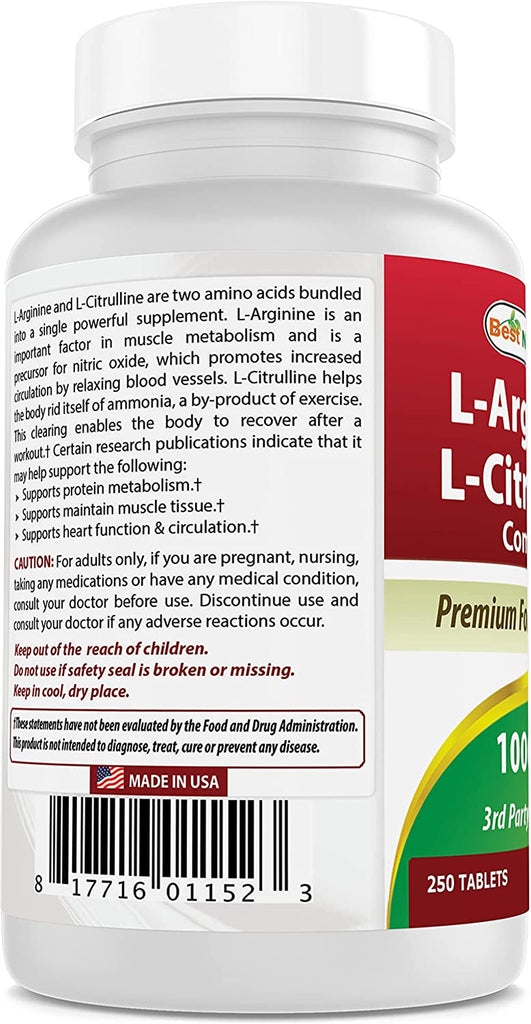 Best Naturals L-Arginine L-Citruline Complex Tablets, 250 Count