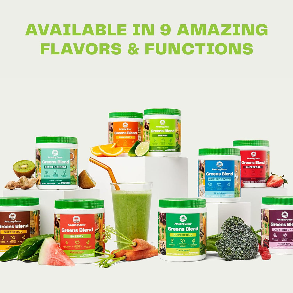 "Revitalize and Energize with Amazing Grass Green Superfood Energy: Supercharged Smoothie Mix, Super Greens Powder with Green Tea and Flax Seed, Boosted with Nootropics Support, Zesty Lemon Lime Flavor, 100 Servings"