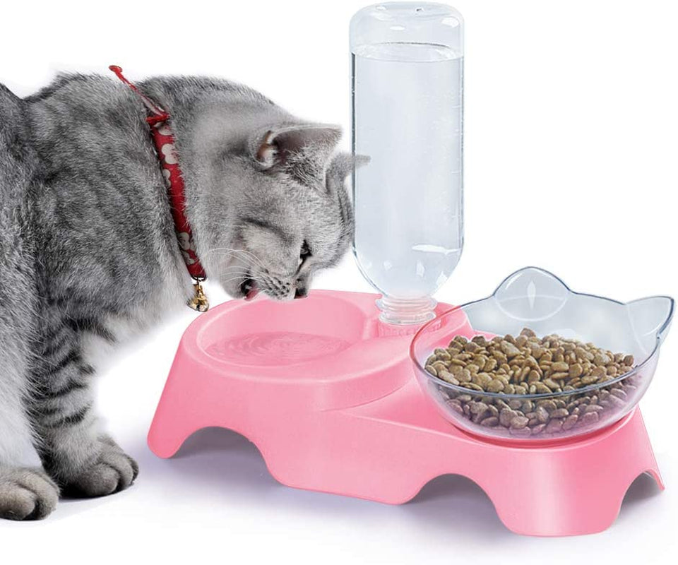 MILIFUN Double Dog Cat Bowls Pets Water and Food Bowl Set with Automatic Waterer Bottle for Small or Medium Size Dogs Cats (White)
