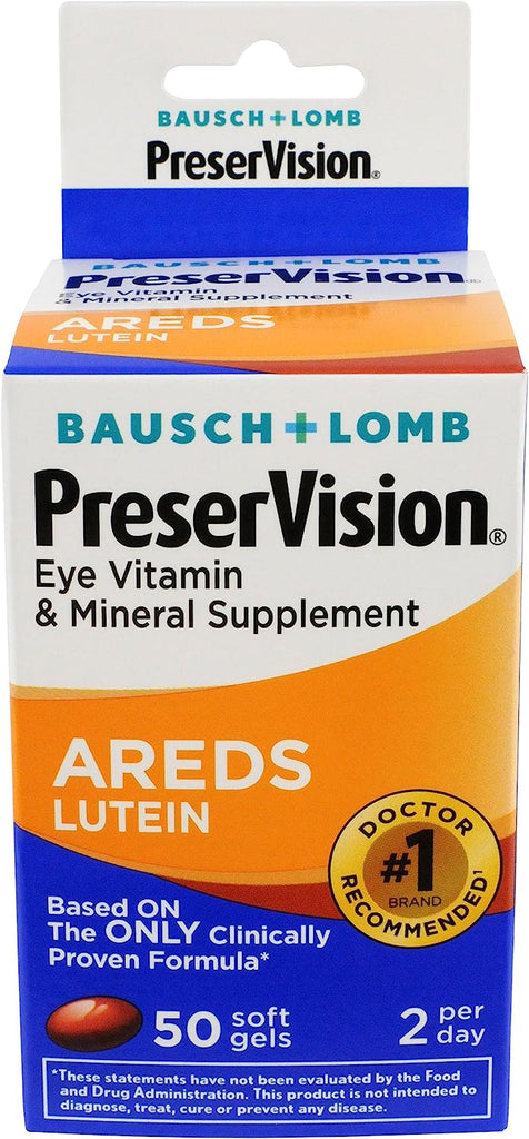 Bausch + Lomb Preservision with Lutein Eye Vitamin & Mineral Supplement, 50 Count Soft Gels