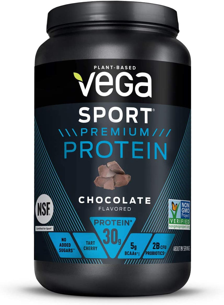 Vega Sport Premium Protein Powder, Chocolate, Vegan, 30G Plant Based Protein, 5G Bcaas, Low Carb, Keto, Dairy Free, Gluten Free, Non GMO, Pea Protein for Women and Men, 1.8 Pounds (19 Servings)