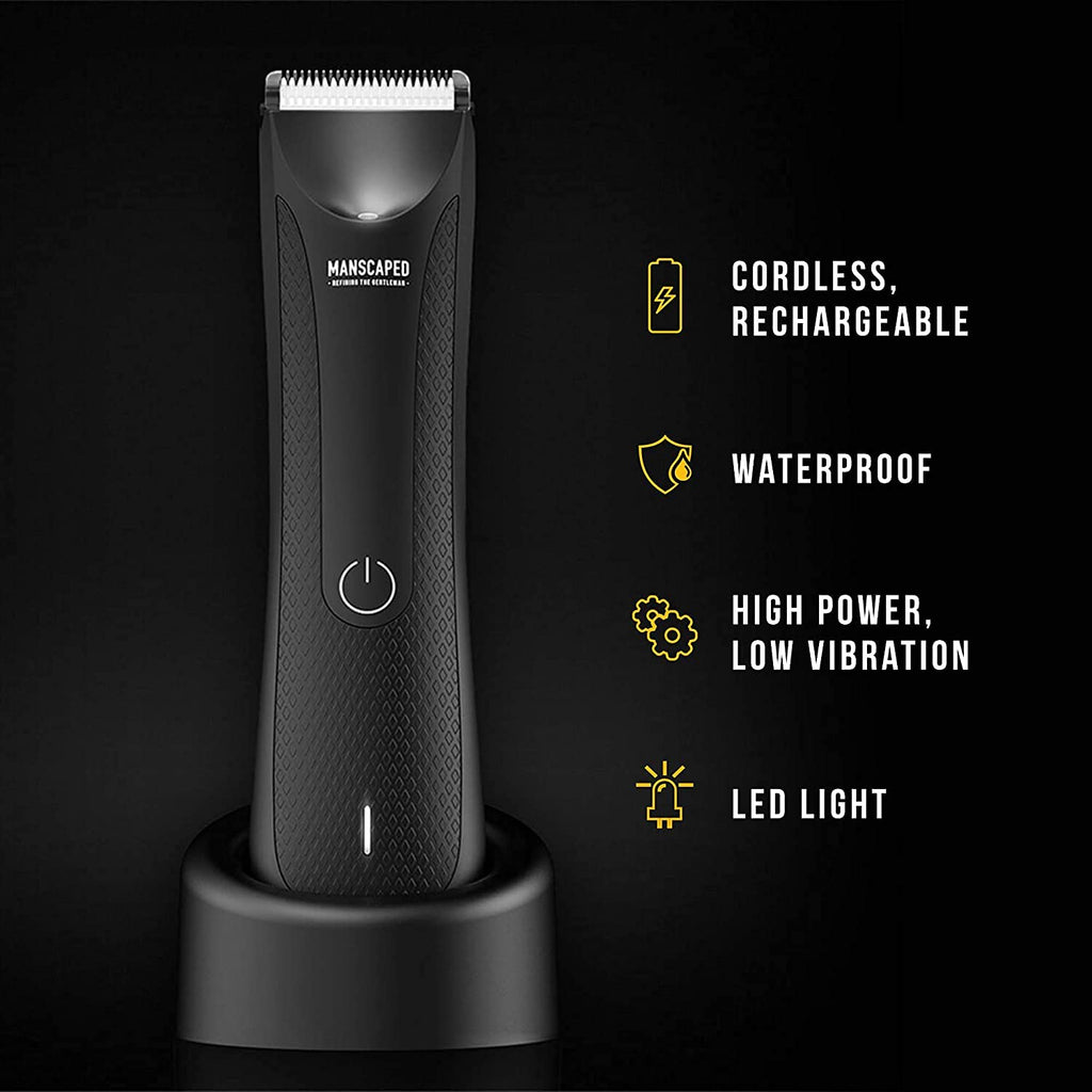 MANSCAPED® Electric Groin Hair Trimmer, the Lawn Mower™ 3.0 - Replaceable Ceramic Blade Heads, Waterproof Wet/Dry Clippers, Standing Recharge Dock, Ultimate Male Body Hair Razor