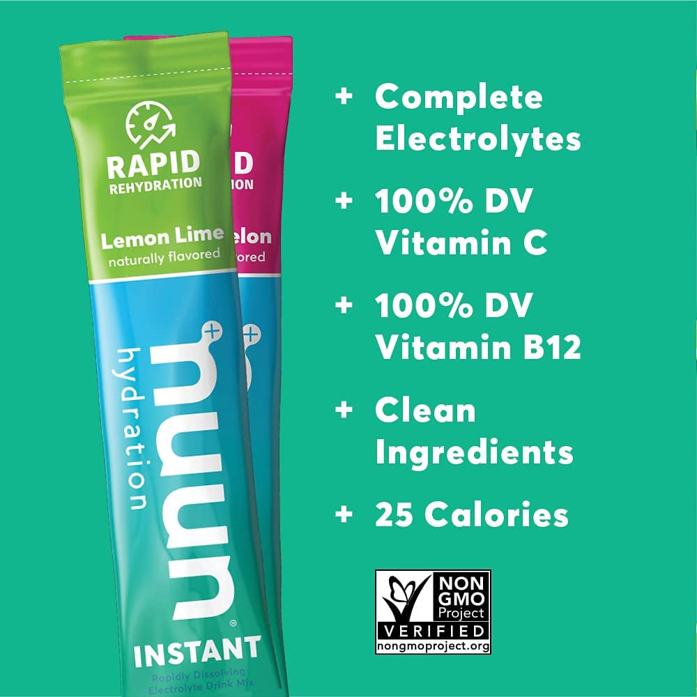 Electrolyte Powder Packets for Rapid Hydration | Nuun Instant (Lemon-Lime & Watermelon, 16 Servings)