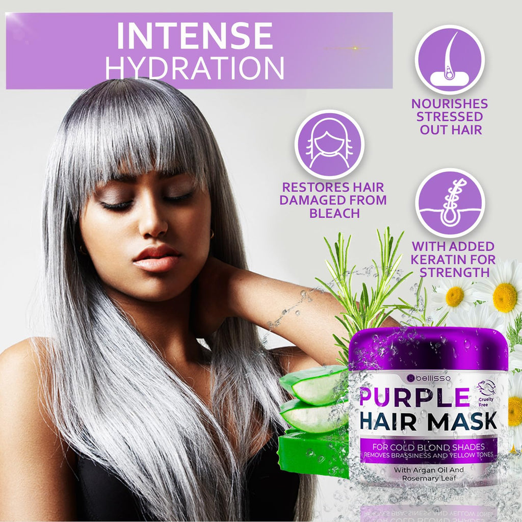 Purple Hair Mask - Deep Conditioner and Toner for Blonde, Brassy Hair - Hydrating Repair and after Bleach Treatment for Damaged and Dry Hair - Moisture Conditioning for Bleached Women and Men