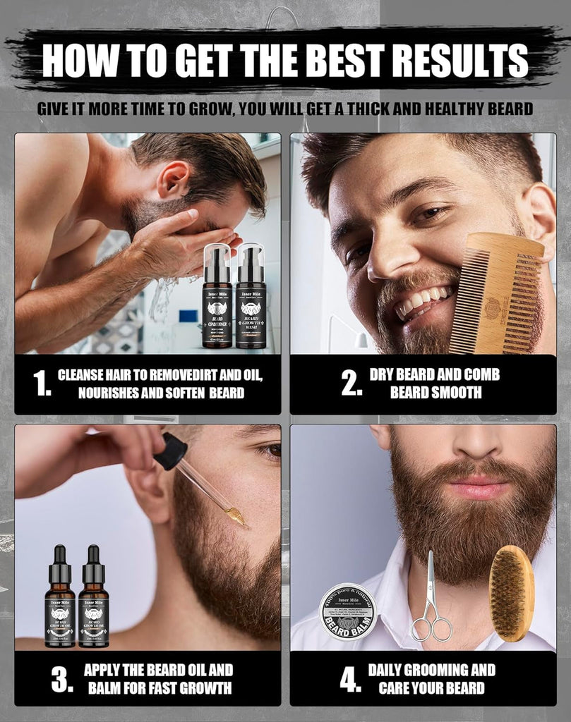 "Ultimate Beard Grooming Kit: 2 Pack Beard Original Oil, Luxurious Sandalwood Wash Conditioner, Brush, Balm, Combs - Perfect Christmas Fathers Gifts for Men!"
