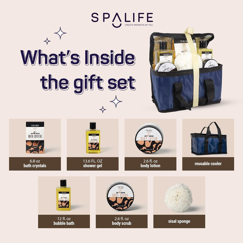 "Spalife Men's Sandalwood Spa Skincare Set - Ultimate Care Kit for Rugged Revitalization and Complete Rejuvenation - Exfoliating Scrub, Bath and Body Collection for Cleansing, Moisturizing, and Unleashing Your Inner Glow"